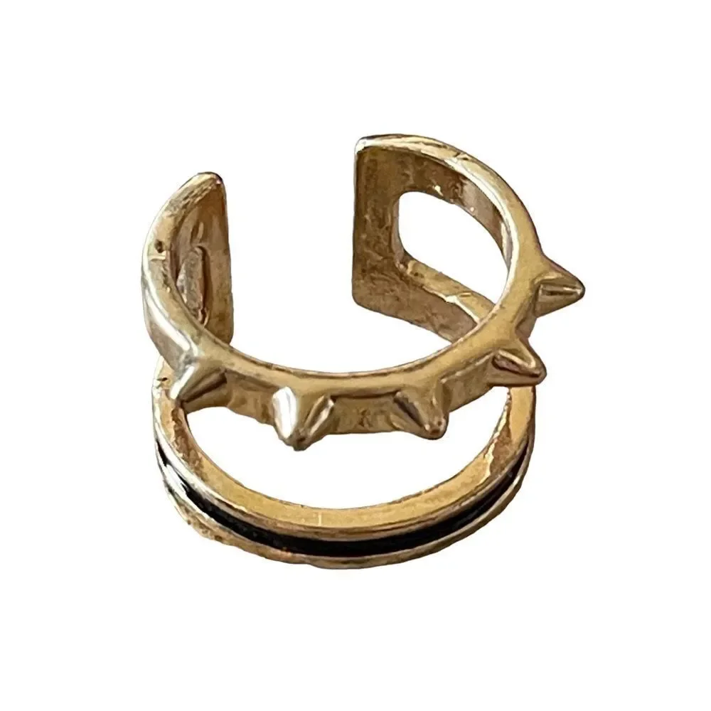 NWOT gold tone black enamel & studs ring US size 6.5